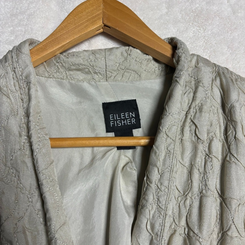 Eileen Fisher Womens Textured Jacket Beige‎ Button Front Size L Blazer Lagenook - Picture 2 of 14